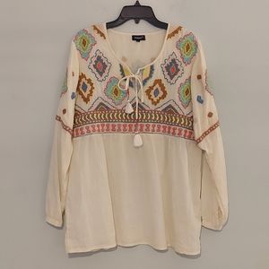 Tolani Women's Embroidered Boho Long Sleeve Flowy Top Size L